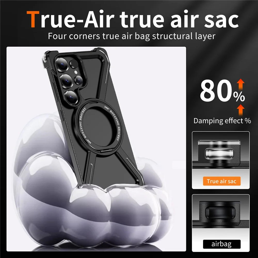 For Samsung Galaxy S25 Ultra Magnetic Case Military Grade Anti Drop 360° Rotating Kickstand Titanium Alloy Bumper Phone Cover - Black - 4