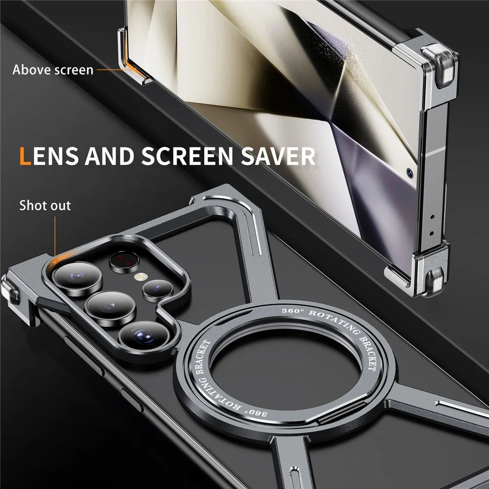 For Samsung Galaxy S24 Ultra Magnetic Case Military Grade Anti Drop Rotating Kickstand Titanium Alloy Bumper Phone Cover - Grey - 3
