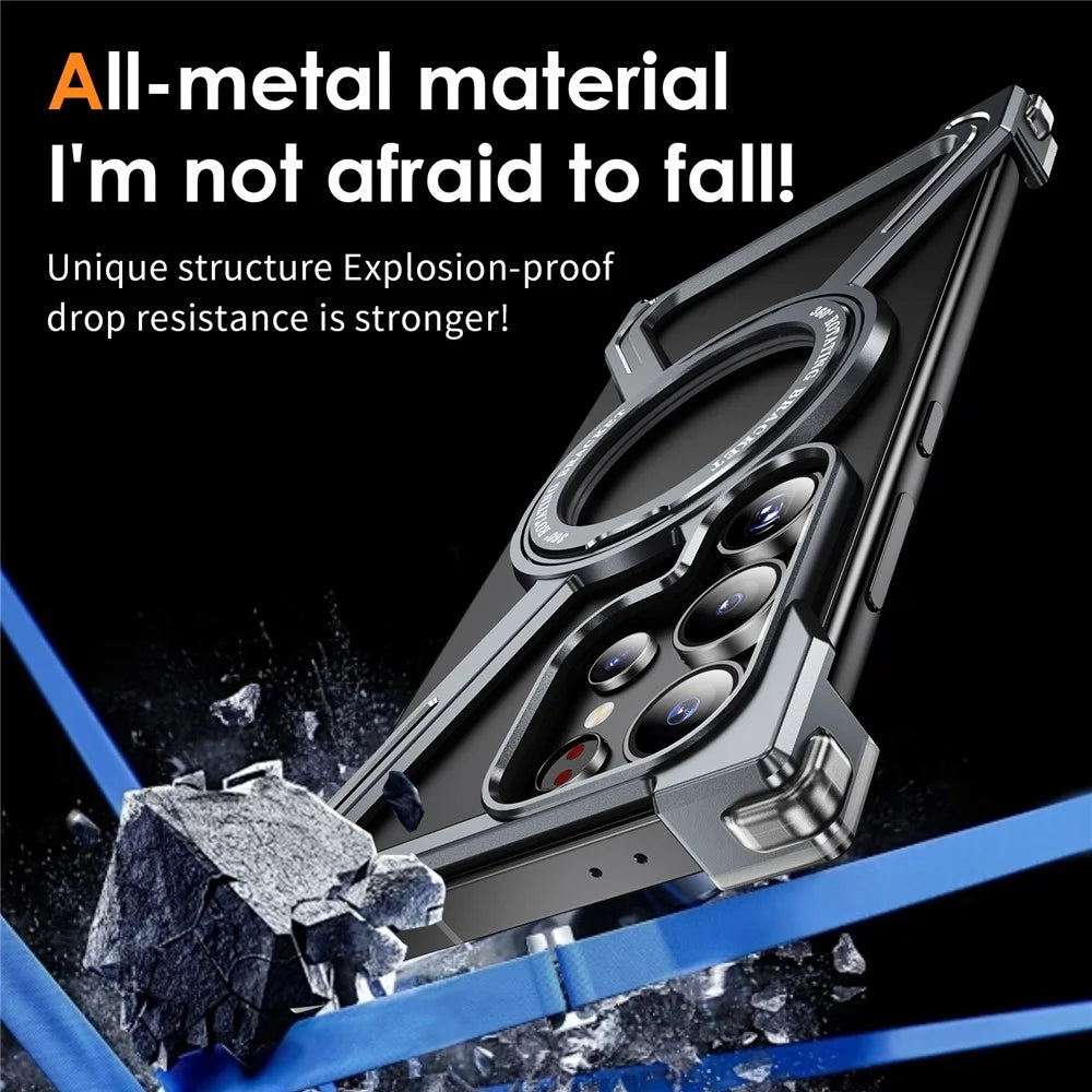 For Samsung Galaxy S24 Ultra Magnetic Case Military Grade Anti Drop Rotating Kickstand Titanium Alloy Bumper Phone Cover - Grey - 5