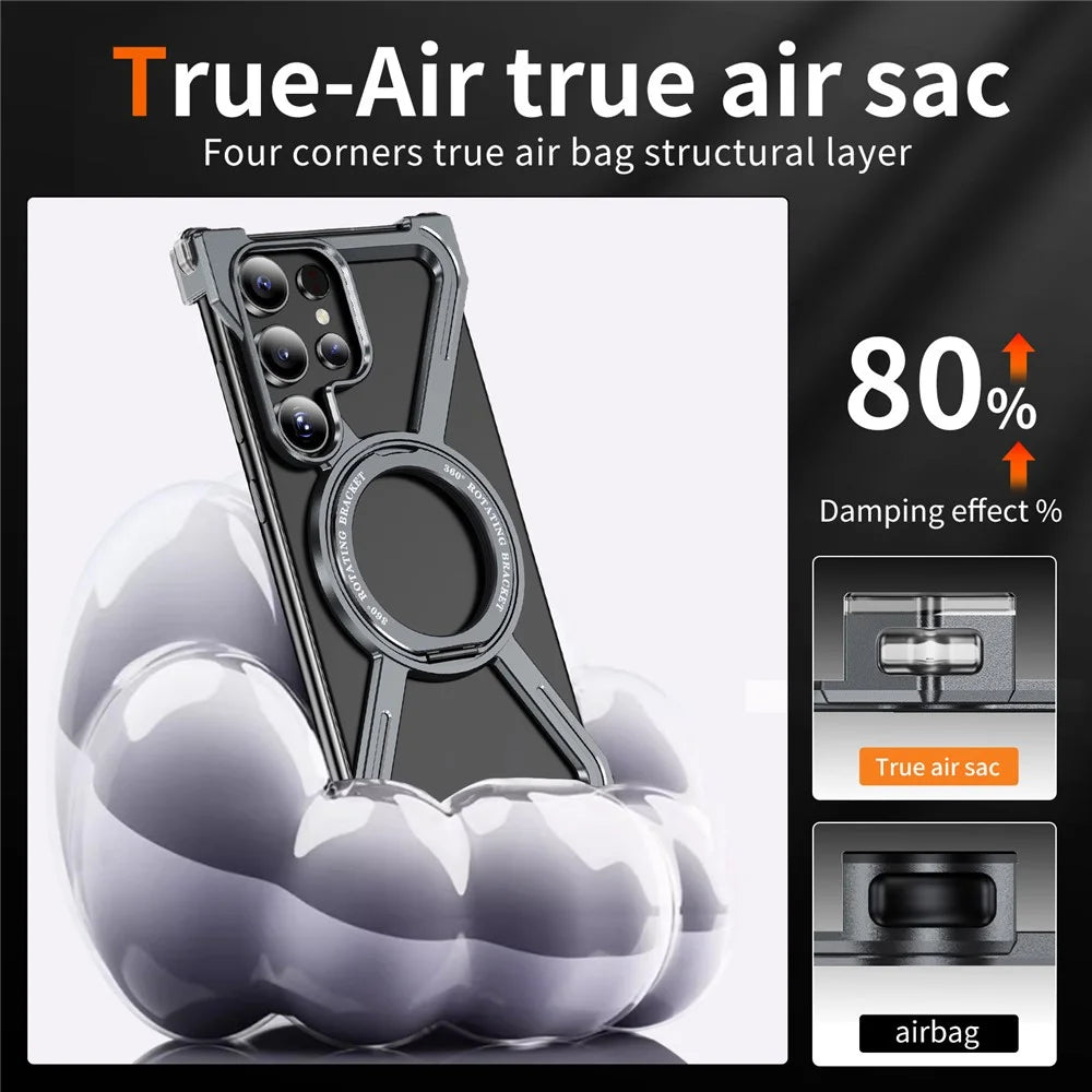 For Samsung Galaxy S24 Ultra Magnetic Case Military Grade Anti Drop Rotating Kickstand Titanium Alloy Bumper Phone Cover - Grey - 6