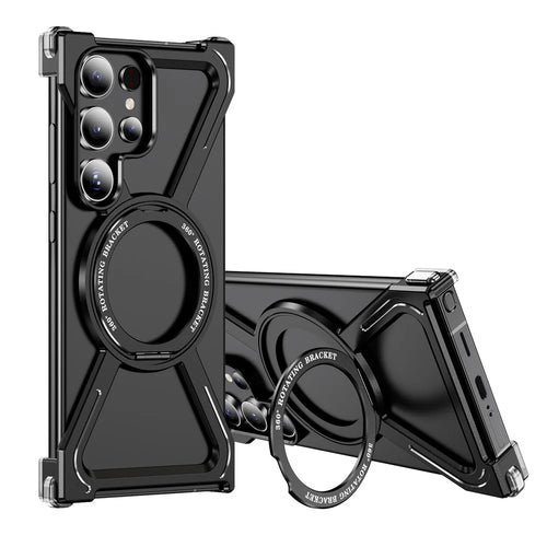 For Samsung Galaxy S23 Ultra Case Military Grade Anti Drop Rotating Kickstand Titanium Alloy Bumper Phone Cover - Black - 1