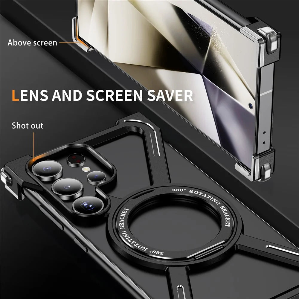 For Samsung Galaxy S23 Ultra Case Military Grade Anti Drop Rotating Kickstand Titanium Alloy Bumper Phone Cover - Black - 3