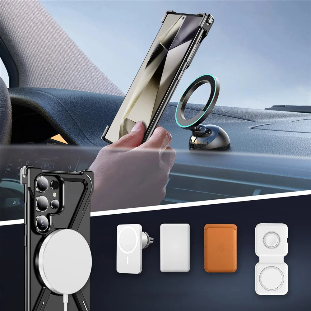 For Samsung Galaxy S23 Ultra Case Military Grade Anti Drop Rotating Kickstand Titanium Alloy Bumper Phone Cover - Black - 4