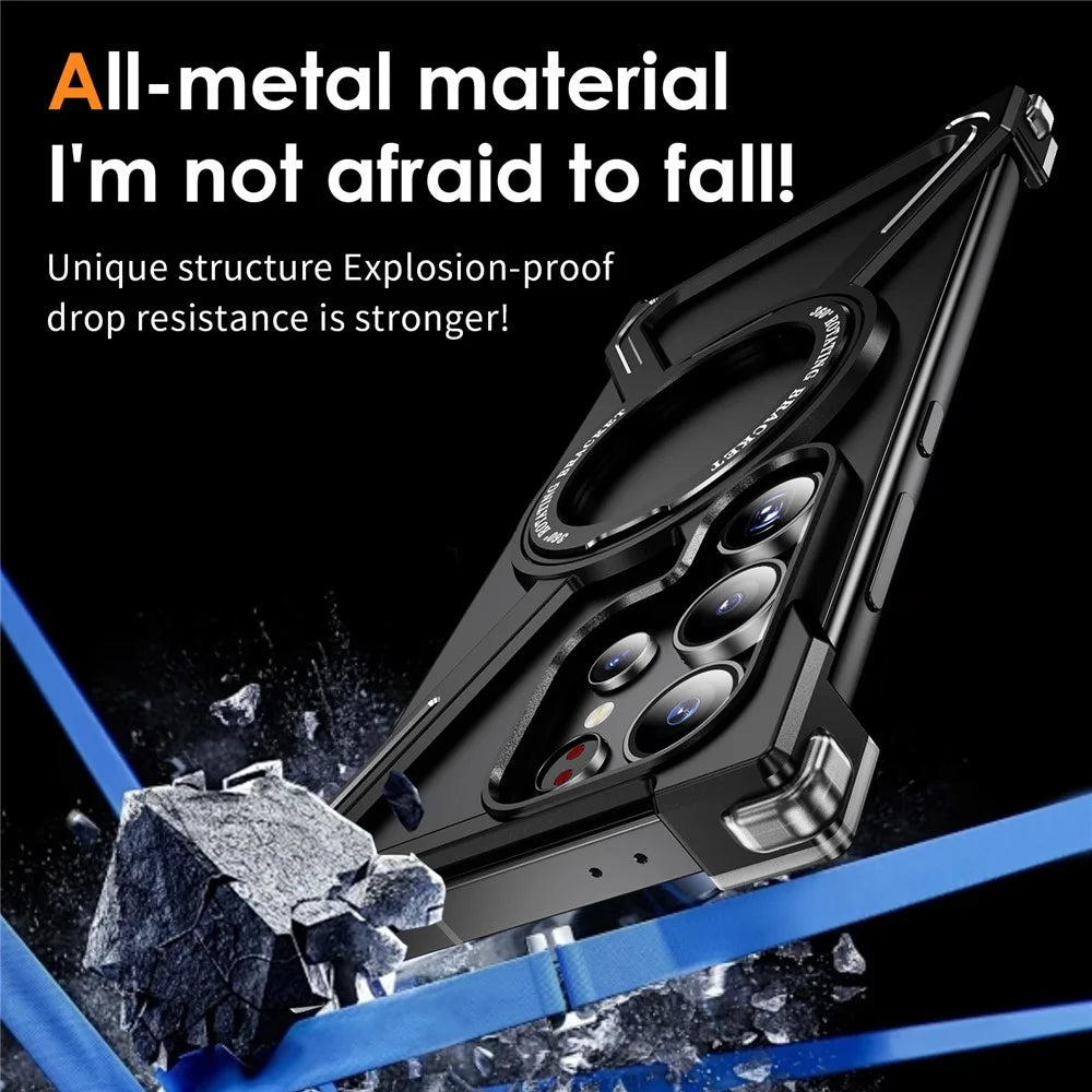 For Samsung Galaxy S23 Ultra Case Military Grade Anti Drop Rotating Kickstand Titanium Alloy Bumper Phone Cover - Black - 5