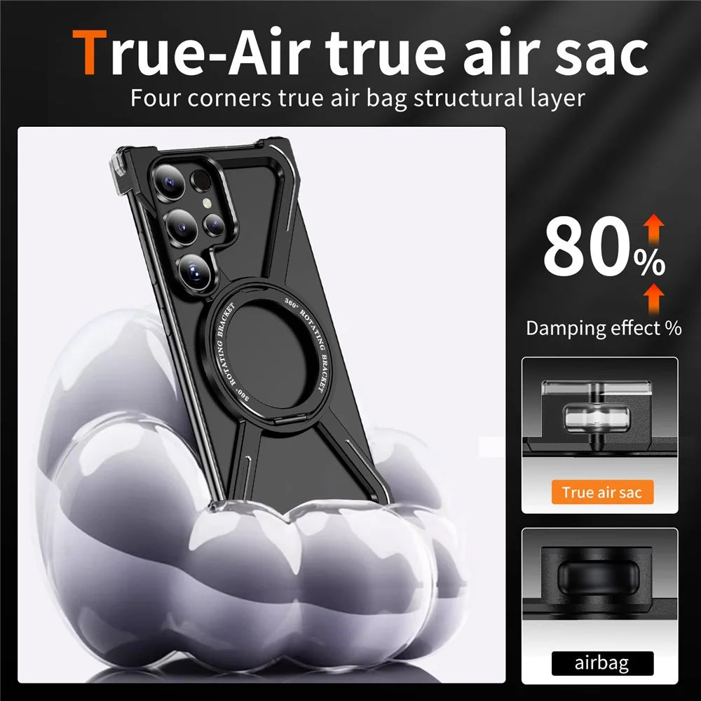 For Samsung Galaxy S23 Ultra Case Military Grade Anti Drop Rotating Kickstand Titanium Alloy Bumper Phone Cover - Black - 6