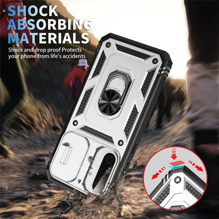 For Samsung Galaxy A36 5G Case TPU+PC Slide Camshield Kickstand Phone Cover - White - 2