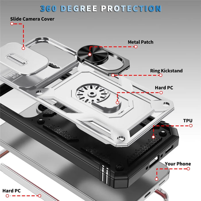 For Samsung Galaxy A36 5G Case TPU+PC Slide Camshield Kickstand Phone Cover - White - 3