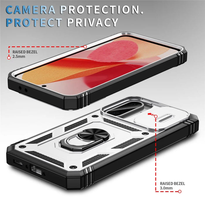 For Samsung Galaxy A36 5G Case TPU+PC Slide Camshield Kickstand Phone Cover - White - 4