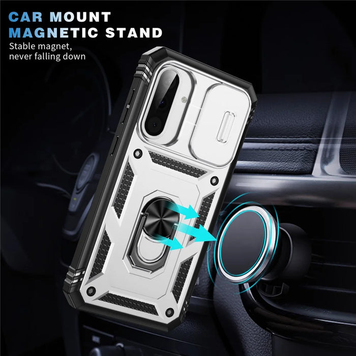 For Samsung Galaxy A36 5G Case TPU+PC Slide Camshield Kickstand Phone Cover - White - 7