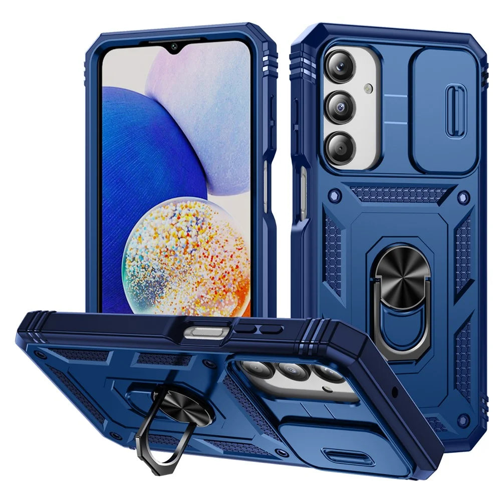 For Samsung Galaxy A26 5G Case TPU+PC Slide Camshield Kickstand Phone Cover - Blue - 1