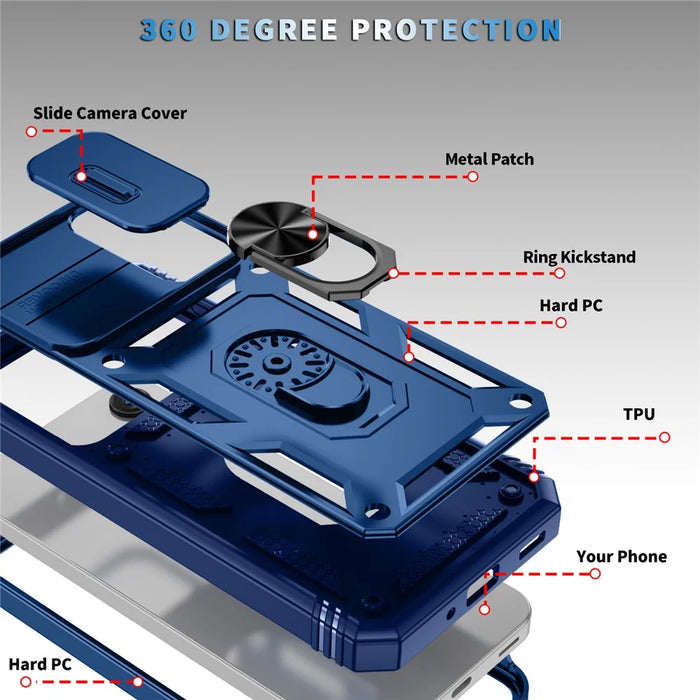 For Samsung Galaxy A26 5G Case TPU+PC Slide Camshield Kickstand Phone Cover - Blue - 3