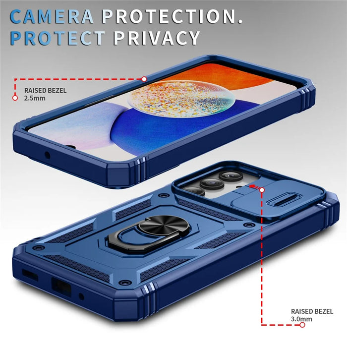 For Samsung Galaxy A26 5G Case TPU+PC Slide Camshield Kickstand Phone Cover - Blue - 4
