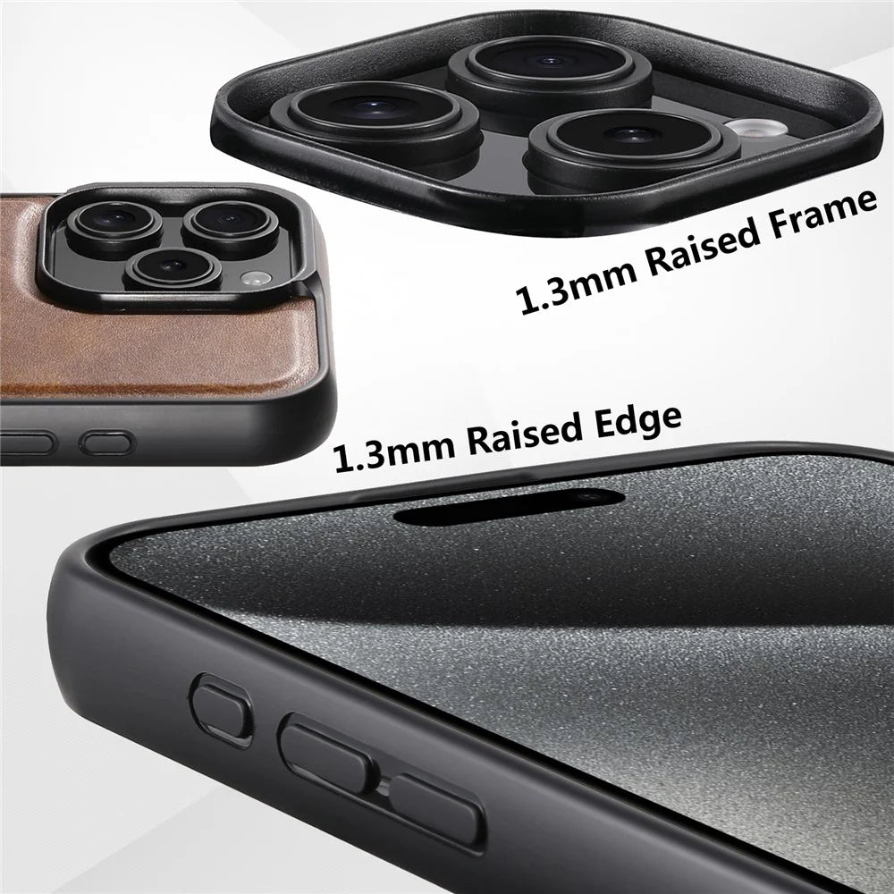 SUTENI G3 For iPhone 16 Pro Case Compatible with MagSafe Waxy Texture 360° Rotating Kickstand Leather Phone Back Cover - Brown - 7