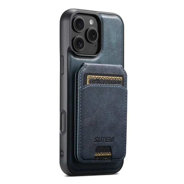 SUTENI G3 For iPhone 16 Pro Max Case Compatible with MagSafe Waxy Texture 360° Rotating Kickstand Leather Phone Back Cover - Blue - 5