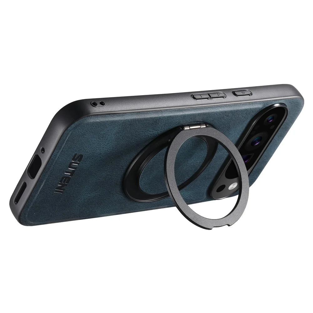 SUTENI G3 For Google Pixel 9 Pro XL Magnetic Case Waxy Texture 360° Rotating Kickstand Leather Phone Back Cover - Blue - 2