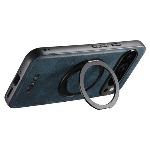 SUTENI G3 For Google Pixel 9 Pro XL Magnetic Case Waxy Texture 360° Rotating Kickstand Leather Phone Back Cover - Blue - 2