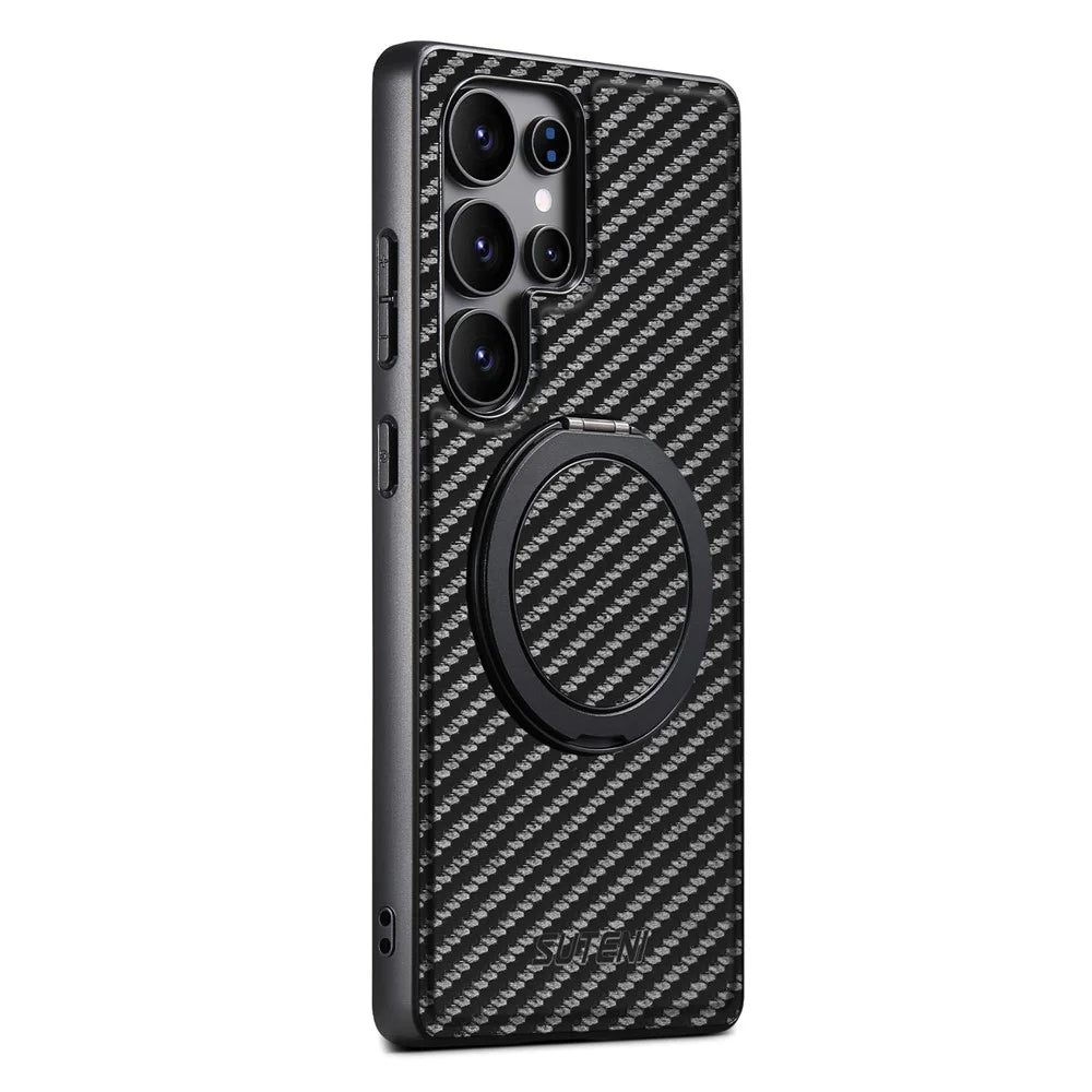 SUTENI G3 For Samsung Galaxy S25 Ultra Magnetic Case Rotating Kickstand Carbon Fiber Texture Leather Phone Back Cover - 2