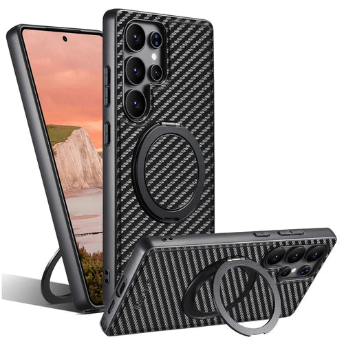 SUTENI G3 For Samsung Galaxy S24 Ultra Magnetic Case Rotating Kickstand Carbon Fiber Texture Leather Phone Back Cover - 1