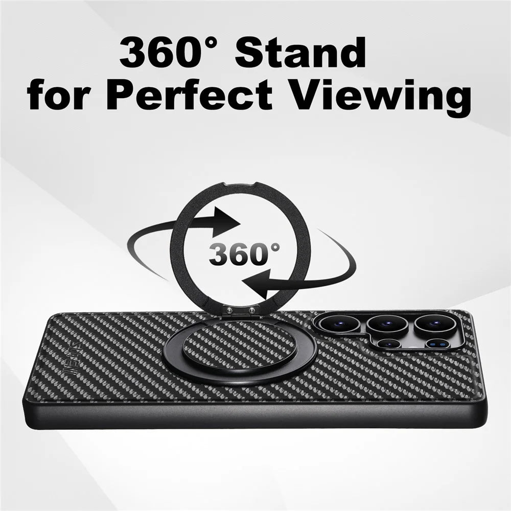 SUTENI G3 For Samsung Galaxy S23 Ultra Magnetic Case Rotating Kickstand Carbon Fiber Texture Leather Phone Back Cover - 7