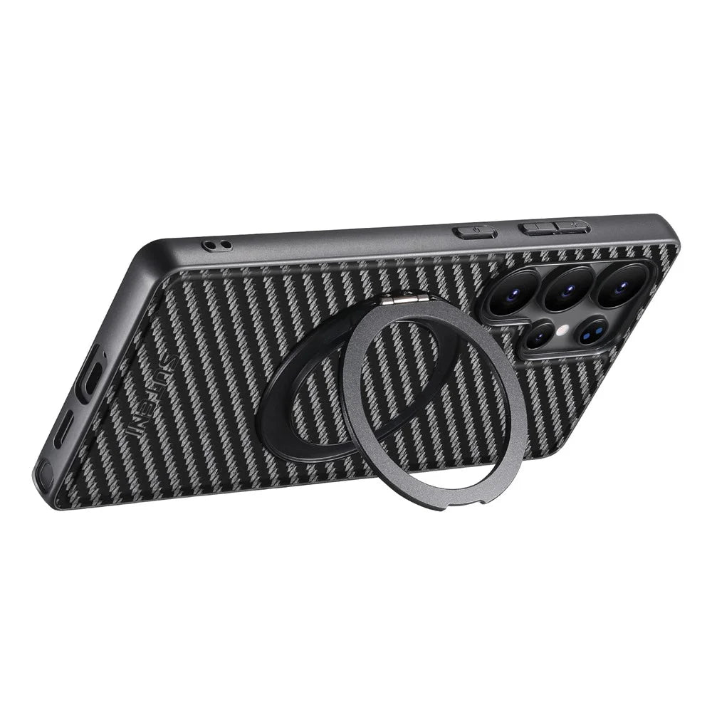 SUTENI G3 For Samsung Galaxy S22 Ultra 5G Magnetic Case Rotating Kickstand Carbon Fiber Texture Leather Phone Back Cover - 3