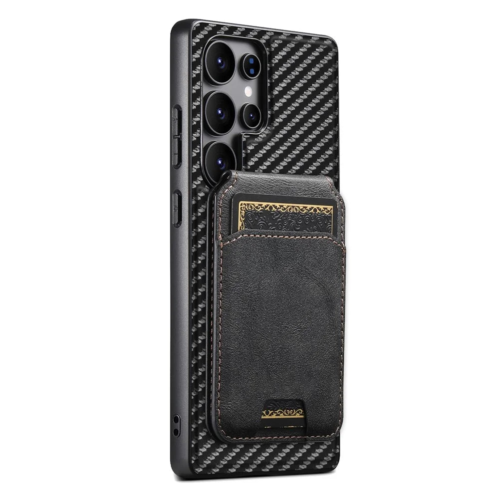 SUTENI G3 For Samsung Galaxy S22 Ultra 5G Magnetic Case Rotating Kickstand Carbon Fiber Texture Leather Phone Back Cover - 5