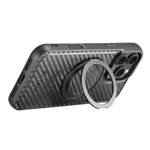 SUTENI G3 For iPhone 16 Pro Magnetic Case Rotating Kickstand Carbon Fiber Texture Leather Phone Back Cover - 2
