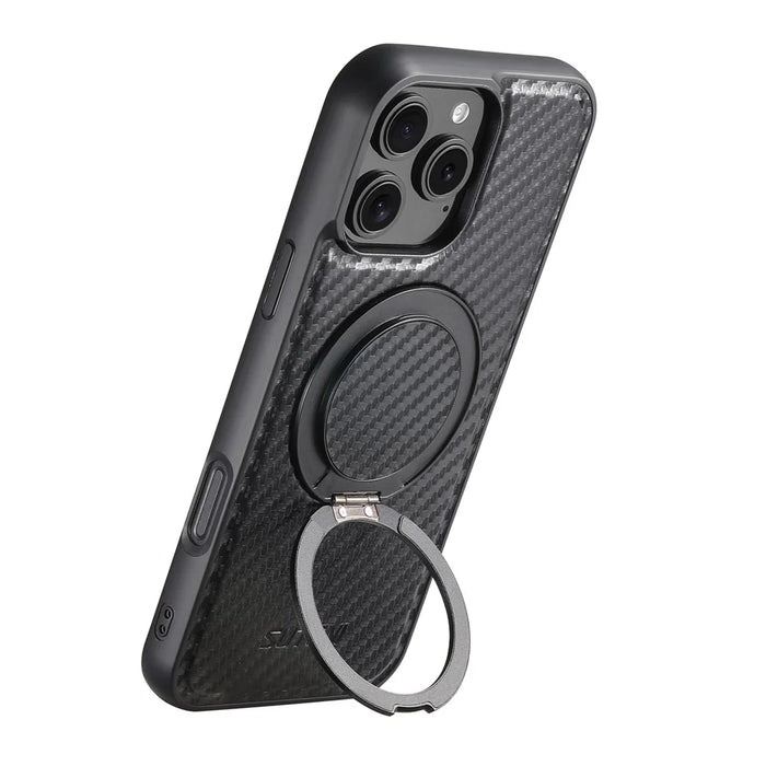 SUTENI G3 For iPhone 16 Pro Max Magnetic Case Rotating Kickstand Carbon Fiber Texture Leather Phone Back Cover - 3