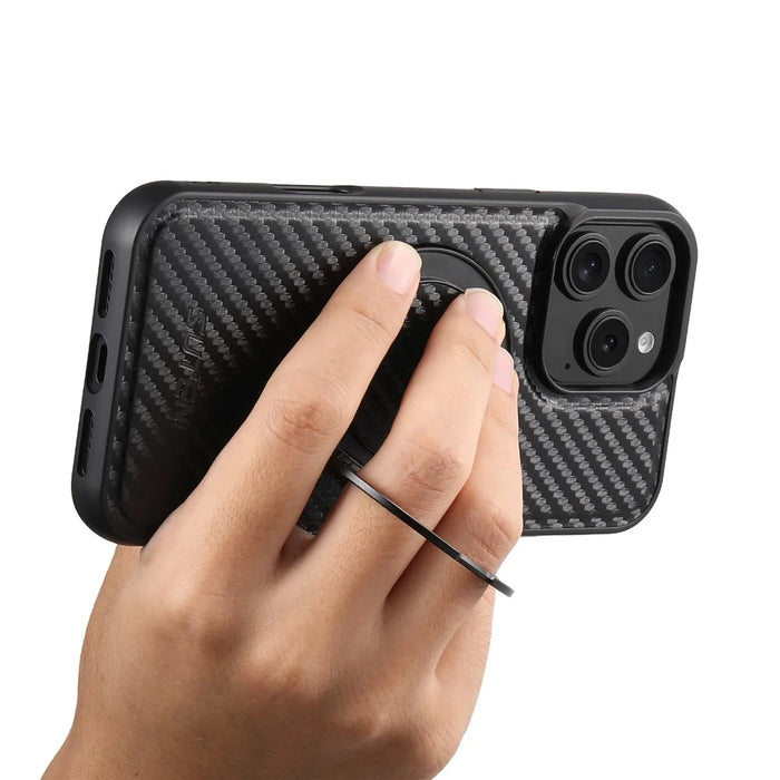 SUTENI G3 For iPhone 16 Pro Max Magnetic Case Rotating Kickstand Carbon Fiber Texture Leather Phone Back Cover - 5