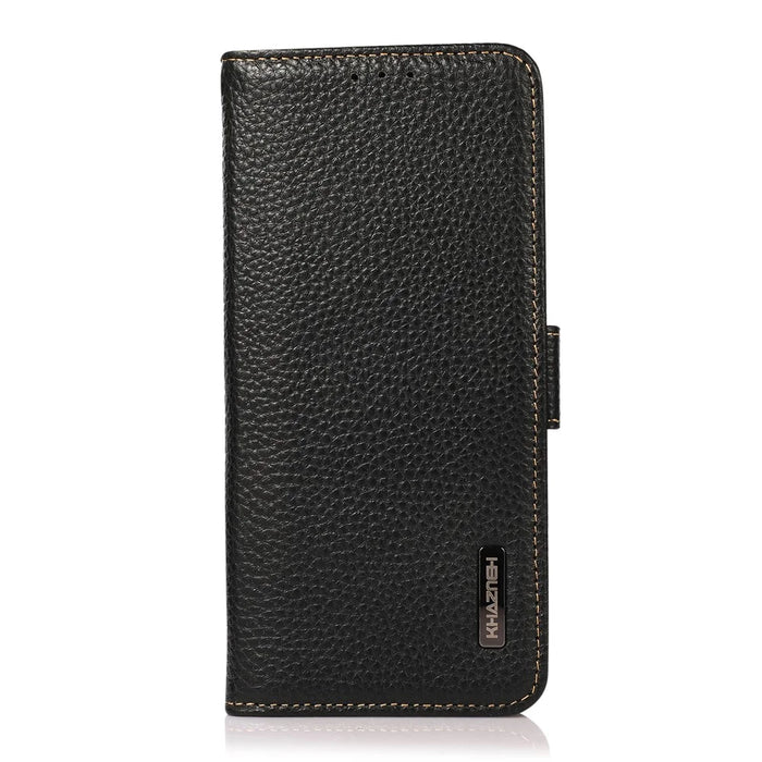 KHAZNEH For iPhone 17e / 16e Phone Case Genuine Cow Leather Cover RFID Blocking - Black - 7