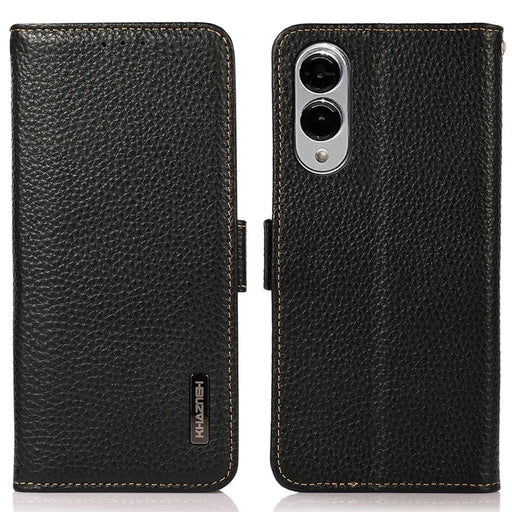 KHAZNEH for Samsung Galaxy S25 Edge Phone Case Genuine Cow Leather Cover RFID Blocking - Black - 1
