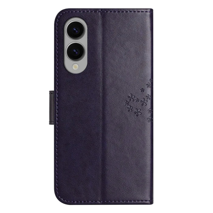 For Samsung Galaxy S25 Edge Case PU Leather Owl Tree Imprinted Wallet Phone Cover - Dark Blue - 6