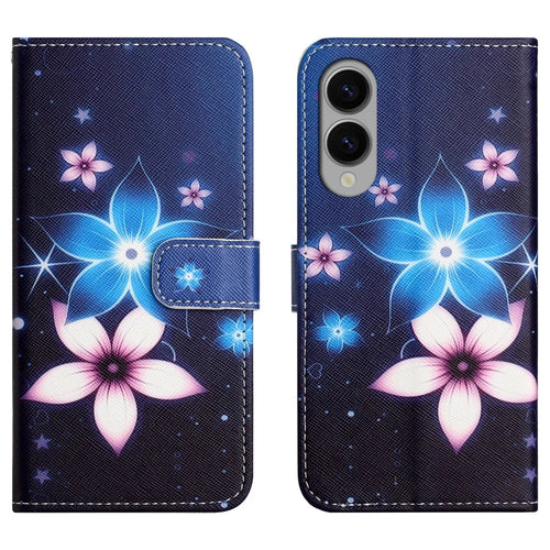 For Samsung Galaxy S25 Edge Case Pattern Print PU Leather Wallet Phone Cover Cross Texture - Blue Flower - 1