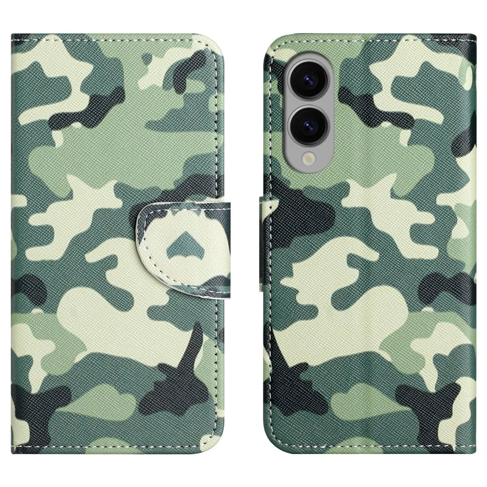For Samsung Galaxy S25 Edge Case Pattern Printing Cross Texture Leather Phone Cover - Camouflage - 1