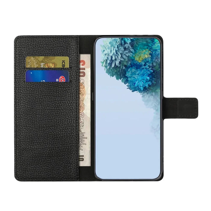 For Samsung Galaxy S25 Edge Case PU Leather Wallet Phone Cover Litchi Texture, Black - 2