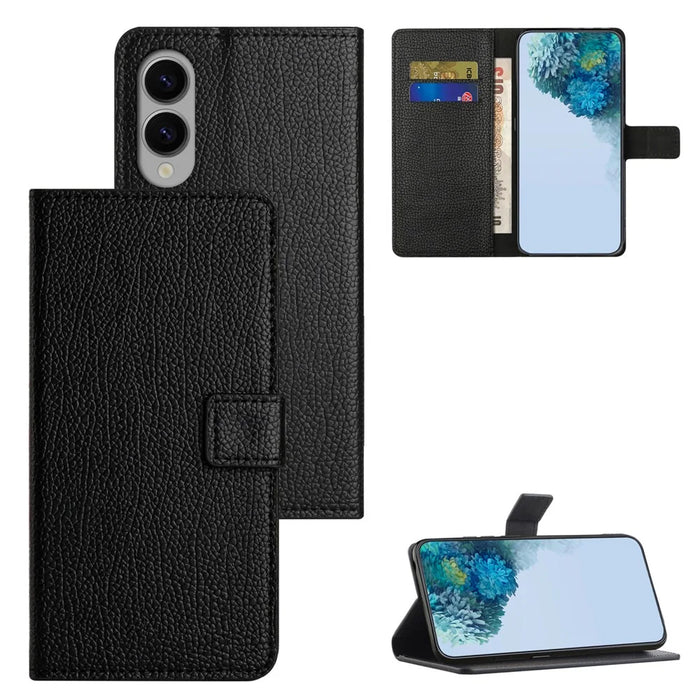 For Samsung Galaxy S25 Edge Case PU Leather Wallet Phone Cover Litchi Texture, Black - 4