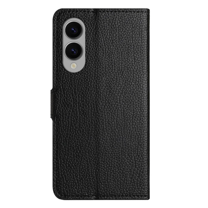 For Samsung Galaxy S25 Edge Case PU Leather Wallet Phone Cover Litchi Texture, Black - 6