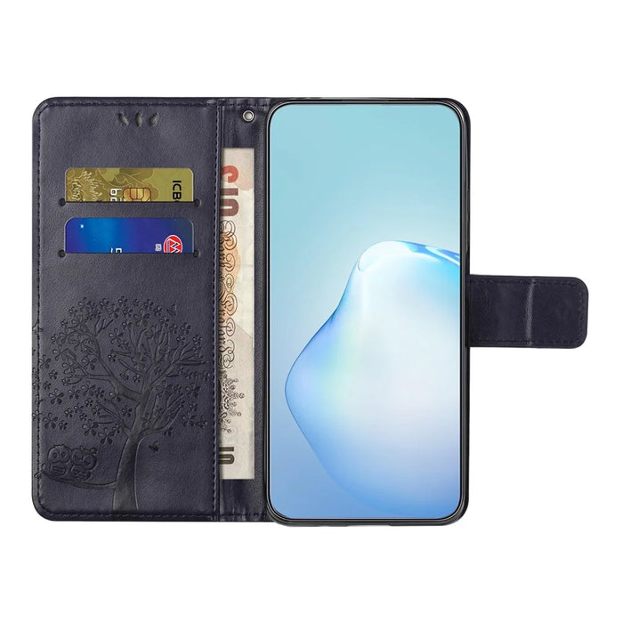 For iPhone 17e / 16e Case PU Leather Owl Tree Imprinted Wallet Phone Cover - Dark Purple - 3