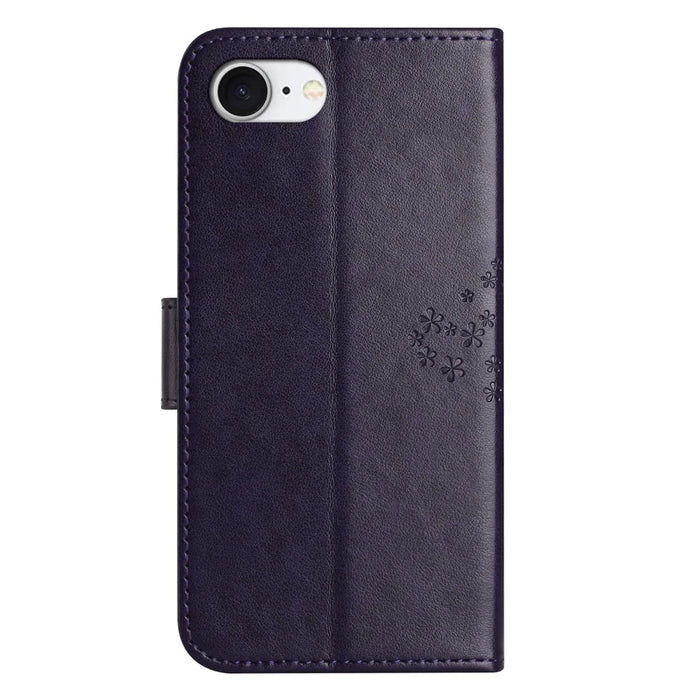 For iPhone 17e / 16e Case PU Leather Owl Tree Imprinted Wallet Phone Cover - Dark Purple - 6