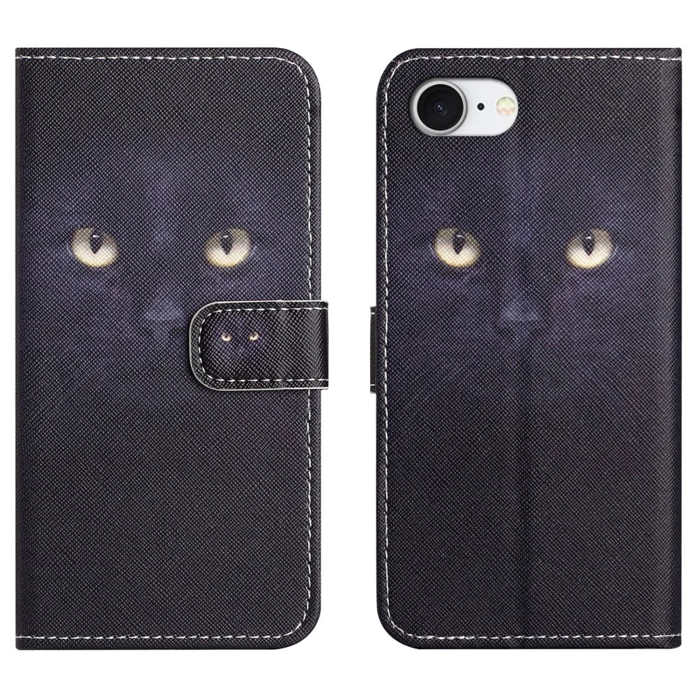 For iPhone 17e / 16e Case Pattern Print PU Leather Wallet Phone Cover Cross Texture - Cat's Eye - 1