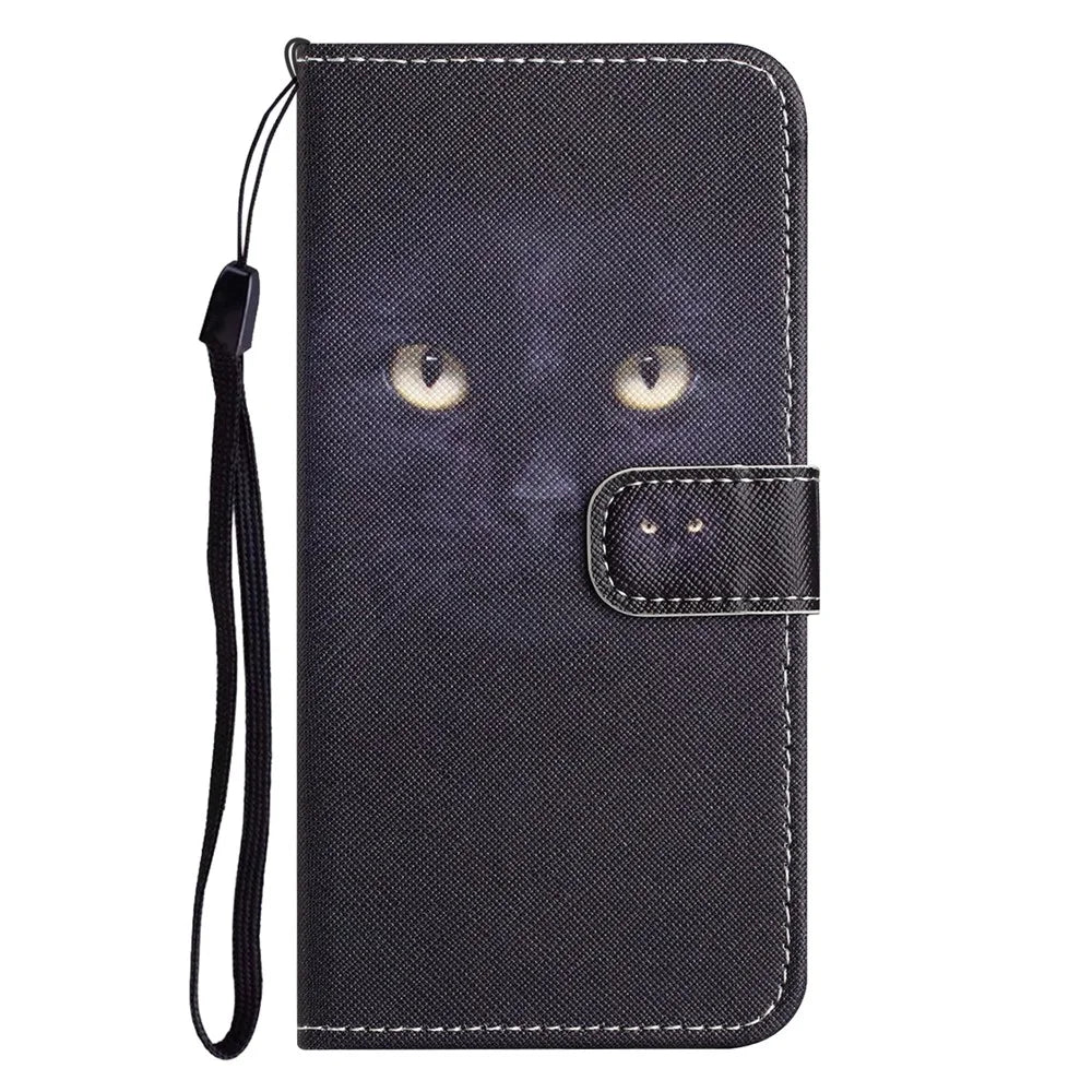 For iPhone 17e / 16e Case Pattern Print PU Leather Wallet Phone Cover Cross Texture - Cat's Eye - 5