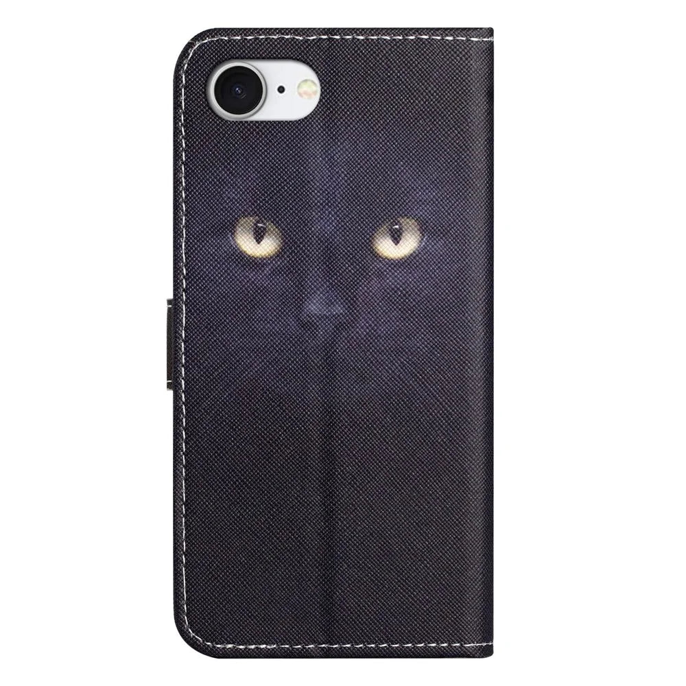 For iPhone 17e / 16e Case Pattern Print PU Leather Wallet Phone Cover Cross Texture - Cat's Eye - 6
