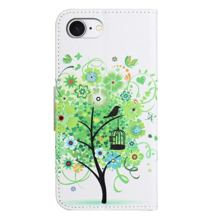 For iPhone 17e / 16e Case Pattern Printing Cross Texture Leather Phone Cover - Green Tree - 6