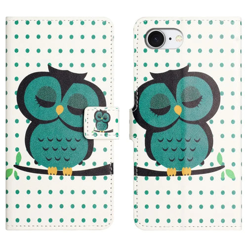 For iPhone 17e / 16e Case Pattern Print PU Leather Wallet Phone Cover - Dots Owl - 1