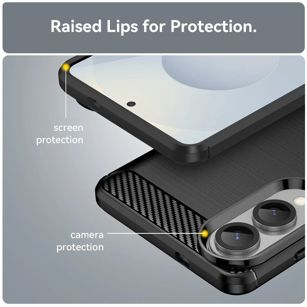 For Samsung Galaxy S25 Edge / S25 Slim Case Protective Phone Cover Carbon Fiber Texture Brushed - Black - 7