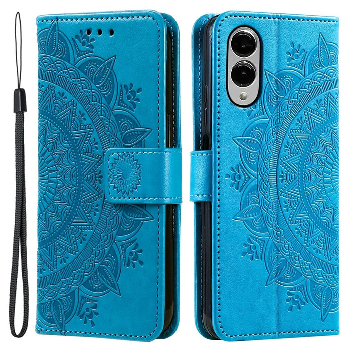 For Samsung Galaxy S25 Edge Stand Case Imprinted Totem PU Leather Wallet Phone Cover - Blue - 1