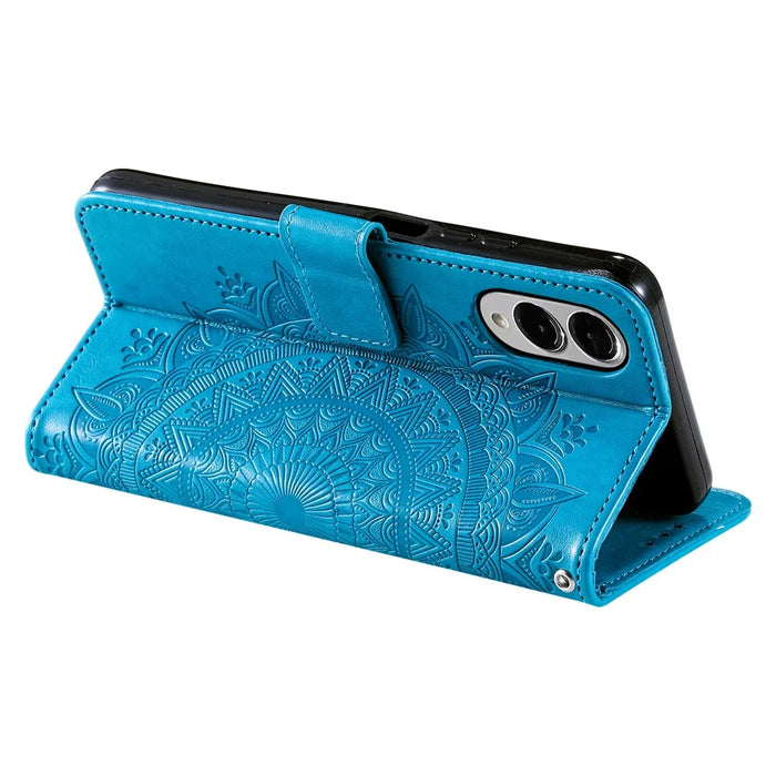 For Samsung Galaxy S25 Edge Stand Case Imprinted Totem PU Leather Wallet Phone Cover - Blue - 4