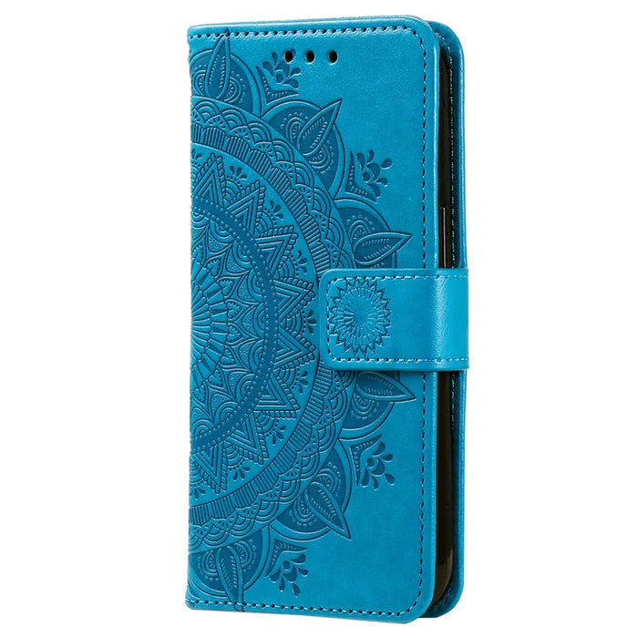 For Samsung Galaxy S25 Edge Stand Case Imprinted Totem PU Leather Wallet Phone Cover - Blue - 5