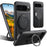 SUTENI G3 For Google Pixel 9 / 9 Pro Magnetic Case Waxy Texture Rotating Kickstand Leather Phone Back Cover - Black - 1