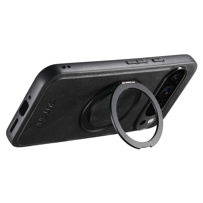 SUTENI G3 For Google Pixel 9 / 9 Pro Magnetic Case Waxy Texture Rotating Kickstand Leather Phone Back Cover - Black - 2