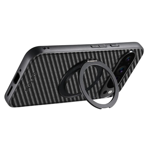 SUTENI G3 For Google Pixel 9 / 9 Pro Magnetic Case Rotating Kickstand Carbon Fiber Texture Leather Phone Back Cover - 2